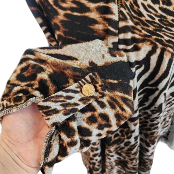 Clientele Blouse Women's Size OS Animal Print Tiger 3/4 Sleeve Zip - Picture 15 of 16